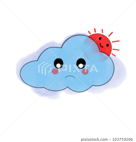 Smiling cloud with blue eyes on white background. Vector illustration Smiling cloud with blue eyes on white background. Vector illustration 103759206
