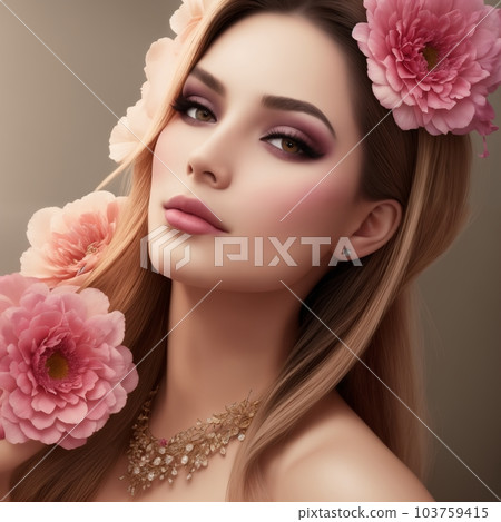 beautiful woman with flowers for advertising perfumes or cosmetics 103759415