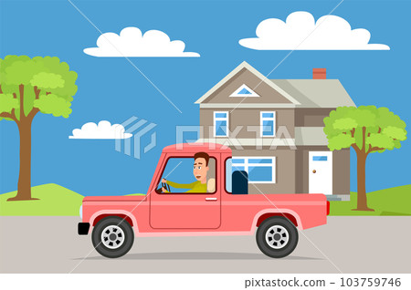 Modern car parking along town street in cartoon style. Vehicles car on city street 103759746