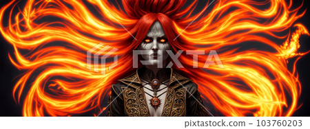 Woman with flaming flying hair 103760203