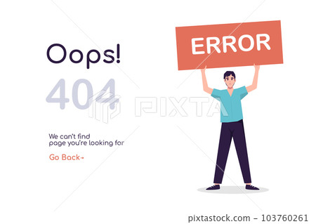 404 error page with man vector. Concept of error 404, page not found, online service notification. 404 error page with man vector. Concept of error 404, page not found, online service notification. 103760261