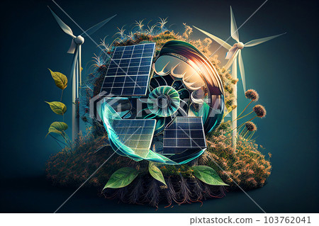 Solar panel and Wind Turbine, green energy. Wind energy 103762041