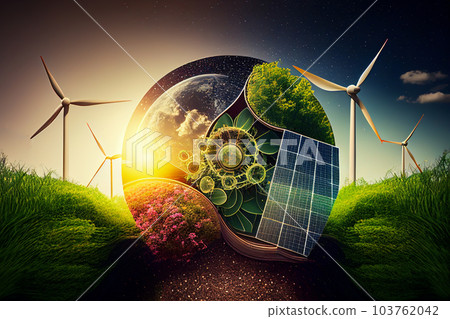 Solar panel and Wind Turbine, green energy. Wind energy 103762042