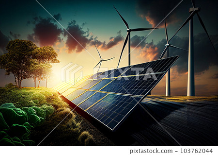 Solar panel and Wind Turbine, green energy. Solar panel and Wind Turbine, green energy. 103762044