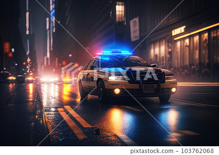 Police lights and Police car in New York. 103762068
