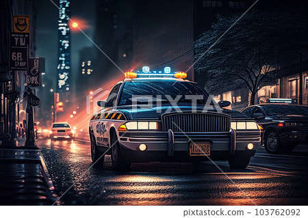 Police lights and Police car in New York. 103762092
