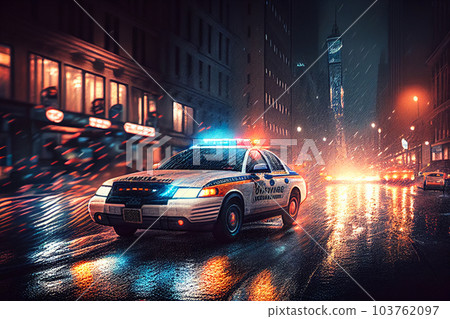 Police lights and Police car in New York. 103762097