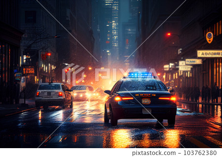 Police lights and Police car in New York. 103762380