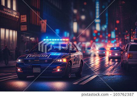 Police lights and Police car in New York. 103762387