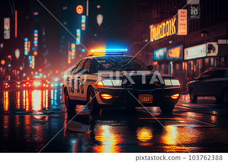 Police lights and Police car in New York. 103762388