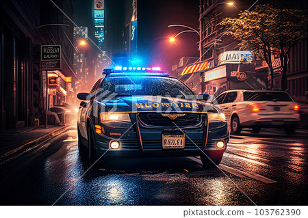 Police lights and Police car in New York. 103762390