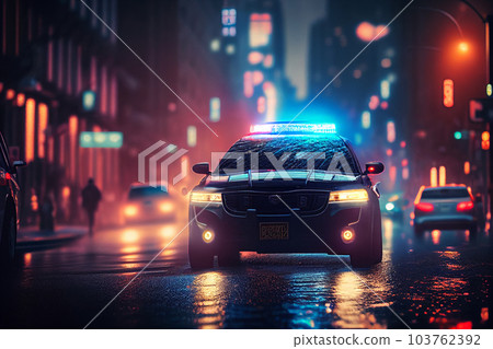 Police lights and Police car in New York. 103762392