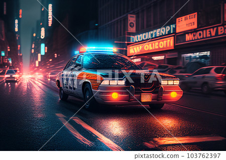 Police lights and Police car in New York. 103762397