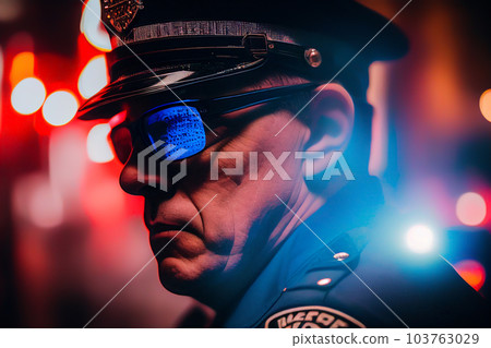 Police officer with Police lights in New York.  103763029
