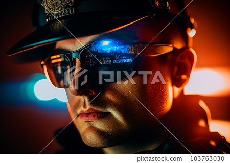 Police officer with Police lights in New York.  103763030
