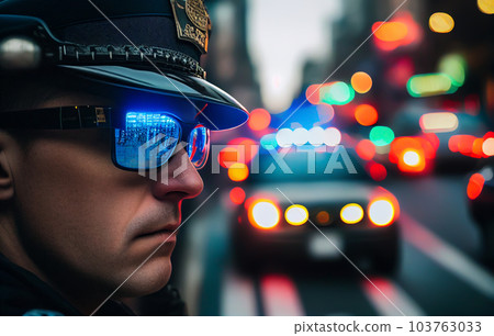 Police officer with Police lights in New York. 103763033