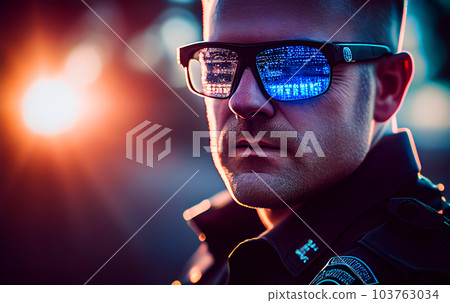 Police officer with Police lights in New York. 103763034