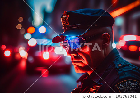 Police officer with Police lights in New York. 103763041