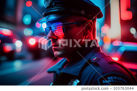 Police officer with Police lights in New York. 103763044