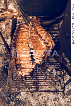 Pork ribs barbecue , Patagonia, Argentina Pork ribs barbecue , Patagonia, Argentina 103763537