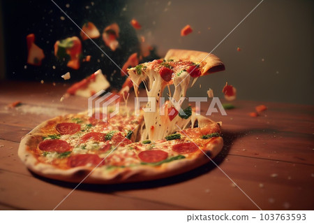 Pizza and Splashes of cheese and red pepper.  103763593