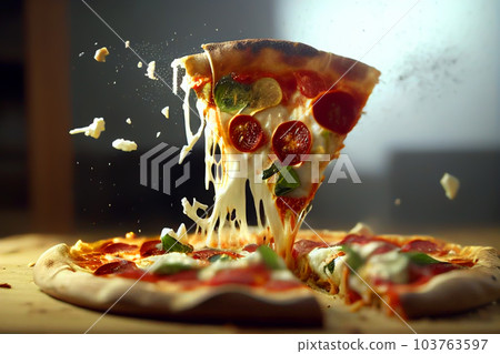Pizza and Splashes of cheese and red pepper.  103763597