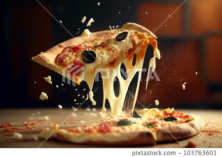 Pizza and Splashes of cheese and red pepper.  103763601