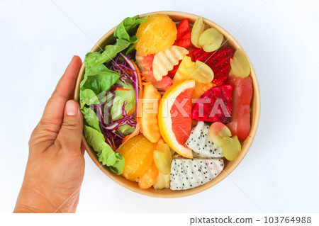 fruit and vegetable salad or orange, dragon fruit and lettuce salad fruit and vegetable salad or orange, dragon fruit and lettuce salad 103764988
