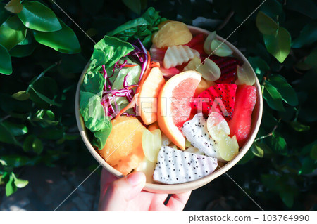 fruit and vegetable salad or orange, dragon fruit and lettuce salad fruit and vegetable salad or orange, dragon fruit and lettuce salad 103764990