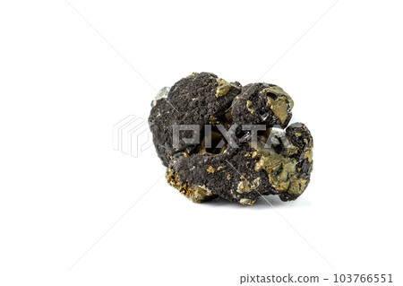 Macro mineral stone  Sphalerite Pyrite on a white background 103766551