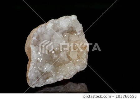 Macro mineral quartz snow stone on a black background 103766553