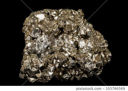 Macro mineral pyrite stone black background 103766569