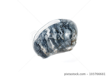Macro mineral quartz stone with dumortierite on a white background 103766681