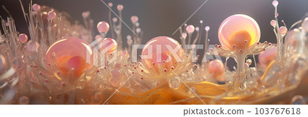 Peach Translucent Plant: Intricate Details and Delicate Water Drops Peach Translucent Plant: Intricate Details and Delicate Water Drops 103767618