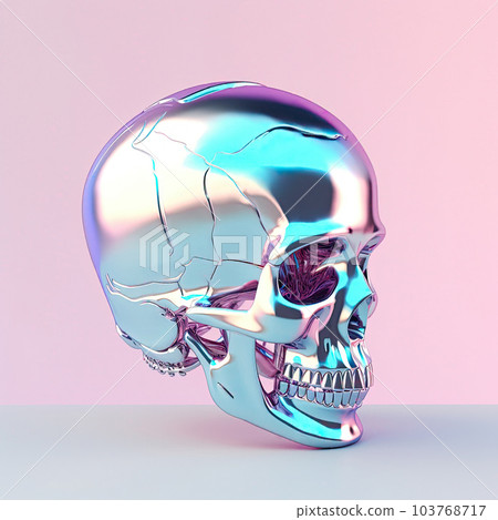 Holographic 3D skull on gradient pastel background 103768717