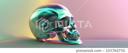 Holographic 3D skull on gradient pastel background 103768730