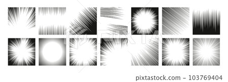 Cartoon radial frame. Manga comic strip and action anime motion graphic asset, burst effect, speed and velocity graphic elements. Vector isolated set Cartoon radial frame. Manga comic strip and action anime motion graphic asset, burst effect, speed and velocity graphic elements. Vector isolated set 103769404