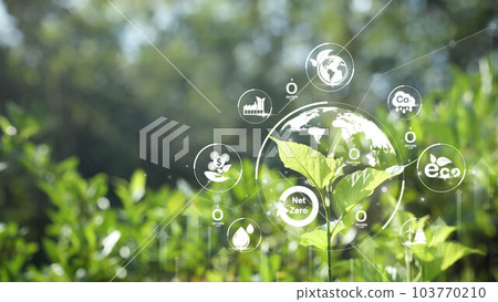 Sustainable development on renewable energy and growing ecological on green energy. social and governance and impact investing. sustainable, funds, internet of thing, energy, ai, free space for text. 103770210