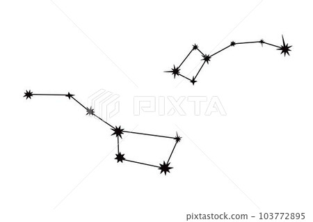 Big and Little Dipper constellation set simple doodle vector illustration, Ursa major and Minor astronomy symbol design element, stars connected with lines for kids goods, poster, card, invitation Big and Little Dipper constellation set simple doodle vector illustration, Ursa major and Minor astronomy symbol design element, stars connected with lines for kids goods, poster, card, invitation 103772895