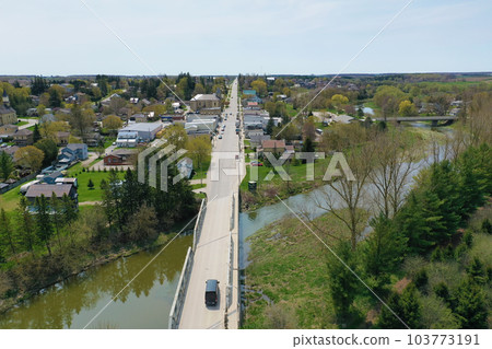 Aerial scene of Drayton, Ontario, Canada in spring 103773191