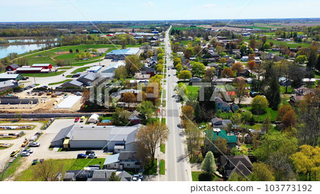 Aerial of Norwich, Ontario, Canada on a spring morning Aerial of Norwich, Ontario, Canada on a spring morning 103773192