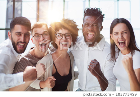 Smiling professional business leaders and employees group team portrait 103773459