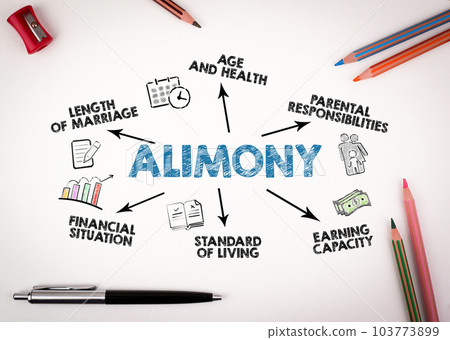Alimony Concept. Chart with keywords and icons on white desk with stationery 103773899