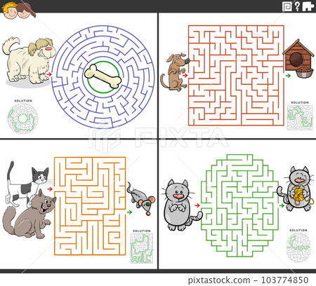 maze activity games set with cartoon cats and dogs 103774850