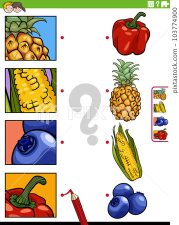 match cartoon fruit and vegetables and clippings educational activity match cartoon fruit and vegetables and clippings educational activity 103774900