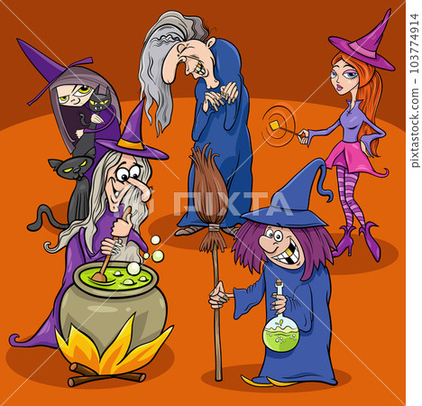 cartoon witches fairy tale comic characters group cartoon witches fairy tale comic characters group 103774914