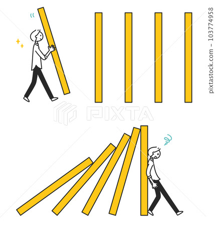 一個排多米諾骨牌的人和一個推倒多米諾骨牌的人 103774958