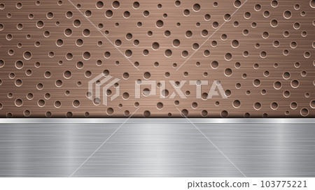 Metal background with holes and a polished plate 103775221
