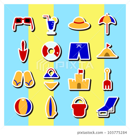 Sticker illustration set of items used on the beach Sticker illustration set of items used on the beach 103775284