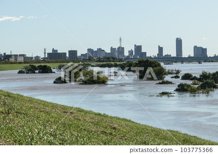 2019 East Japan Typhoon, on the verge of flooding, muddy Arakawa 2019 East Japan Typhoon, on the verge of flooding, muddy Arakawa 103775366